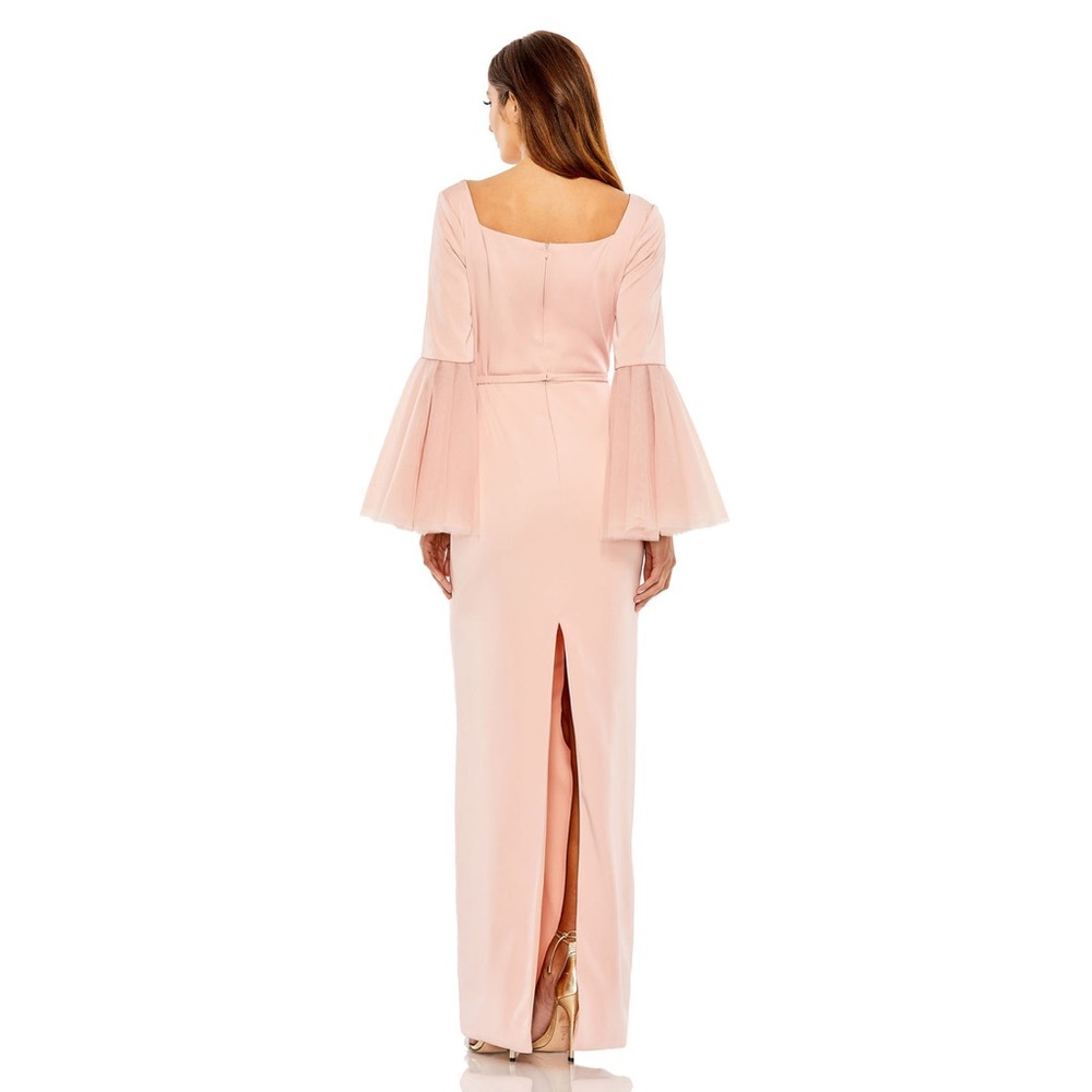 Mac Duggal Blush Pink Long Sleeve Maxi Gown with Sheer Bell Sleeves - Picture 2 of 11